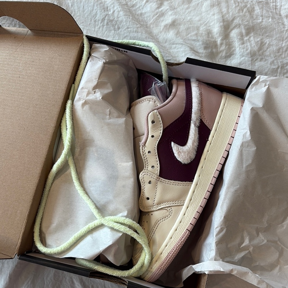 Nike Air Jordan 1 Low Sneakers - Cream and Burgundy